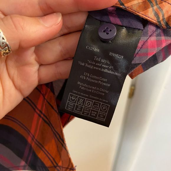 Ted Baker Chintz Finish Check Shirt Dress Side Pockets Size 2 - Picture 9 of 16